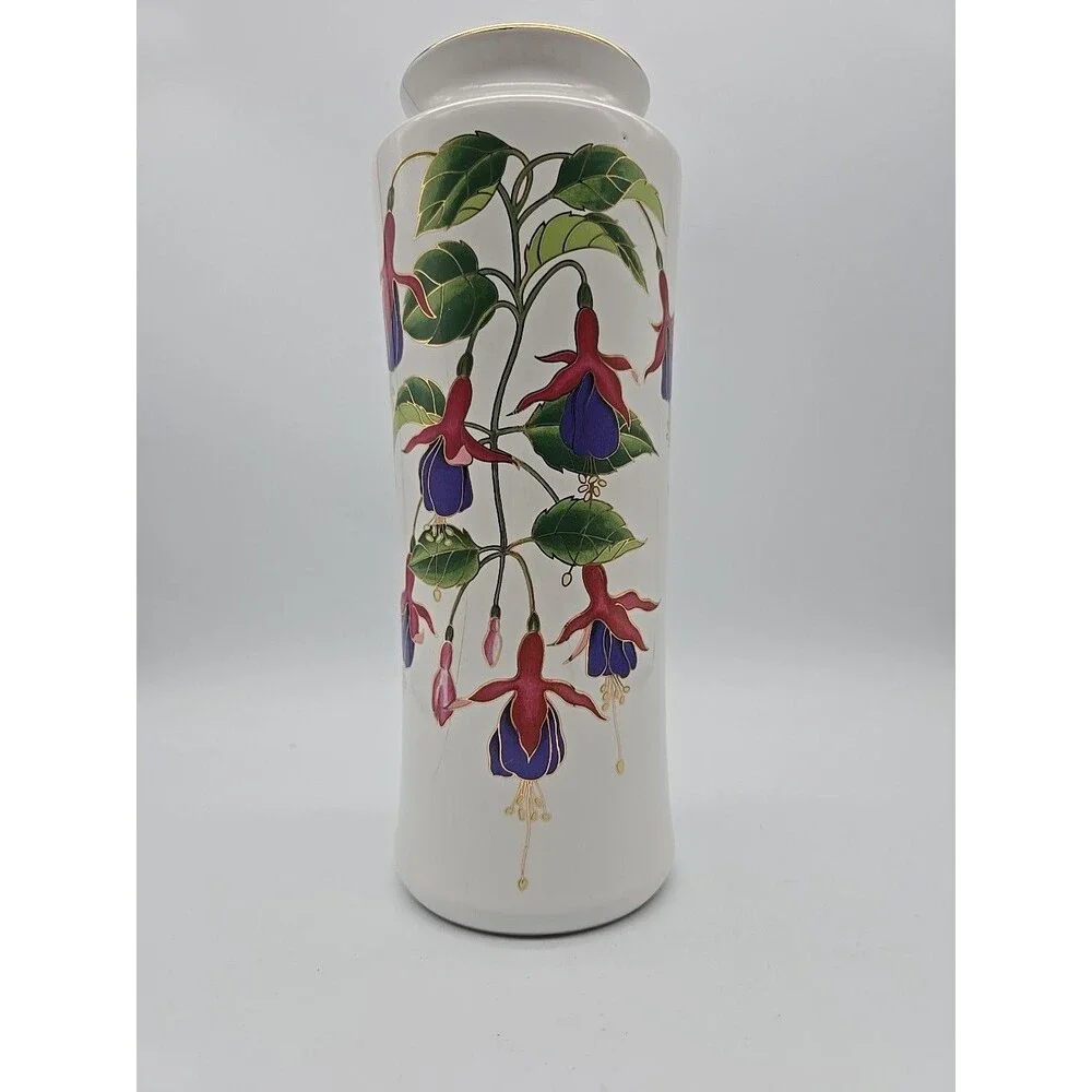 Vintage Japanese Flower Vase Fuchsias Trimmed in Gold Mount Clemens Pottery
